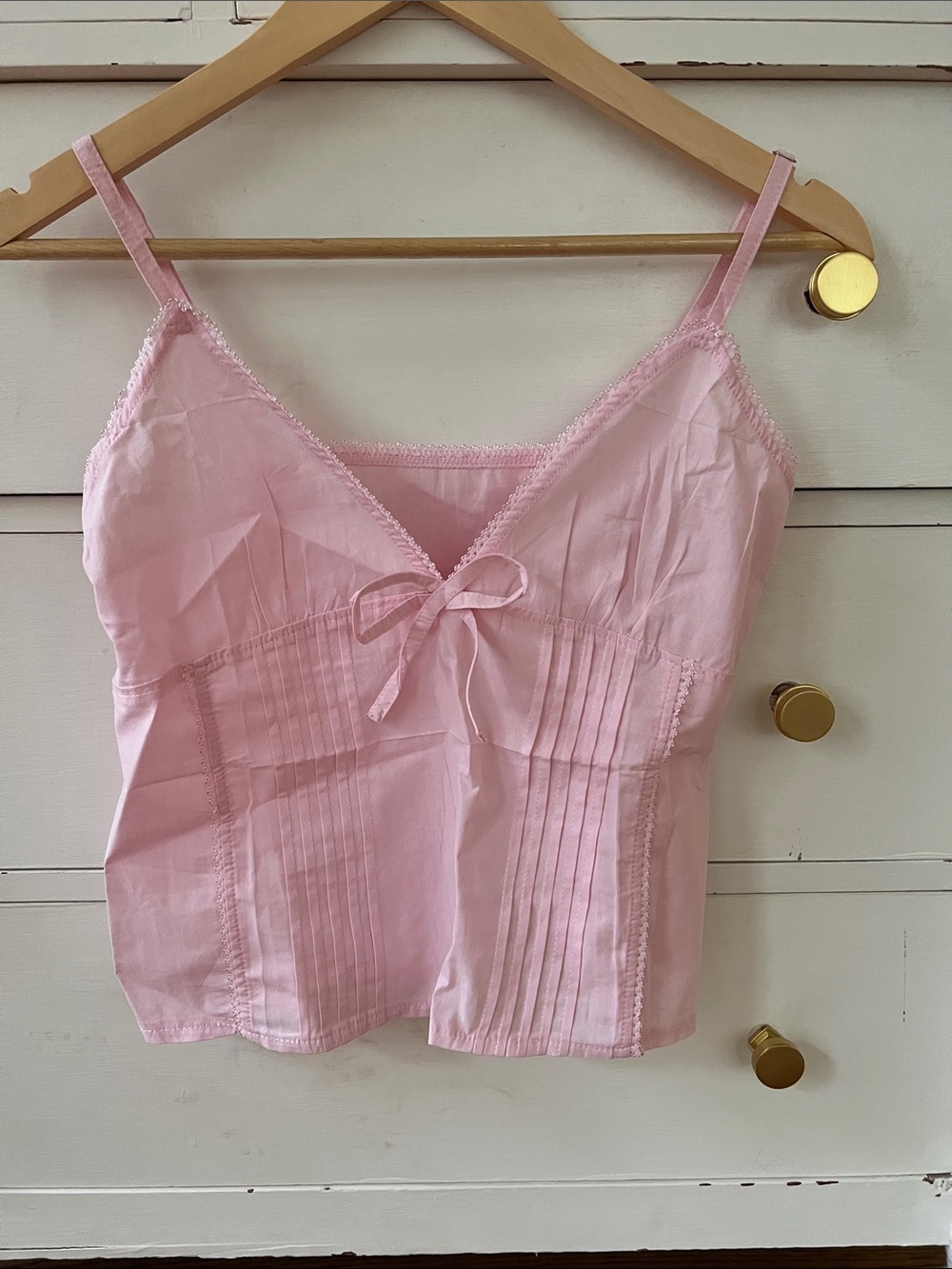 Light Pink Lace-Trim Camisole with Bow Detail